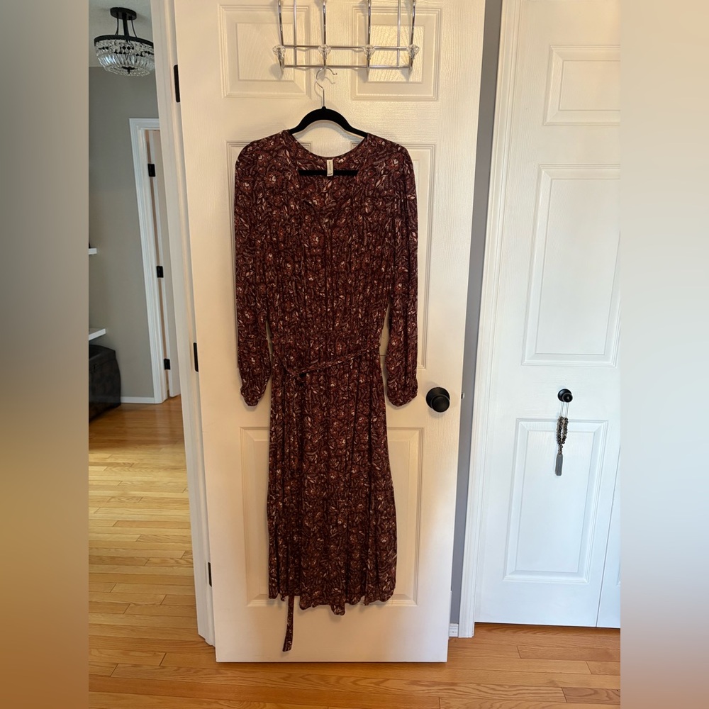 Gentle Fawn Floral Long Sleeve Dress in Deep Red